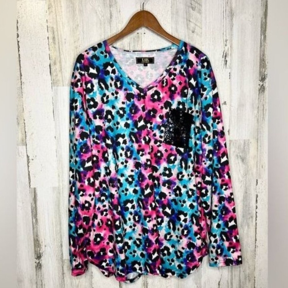 Lucky & Blessed Women's Long Sleeve Leopard Print Top Size 3X